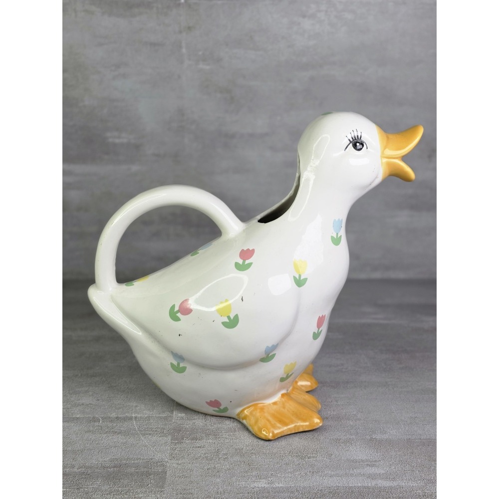 Ceramic Duck Pitcher Watering Can Enesco 8" Gardening,Cracked Foot Cottagecore